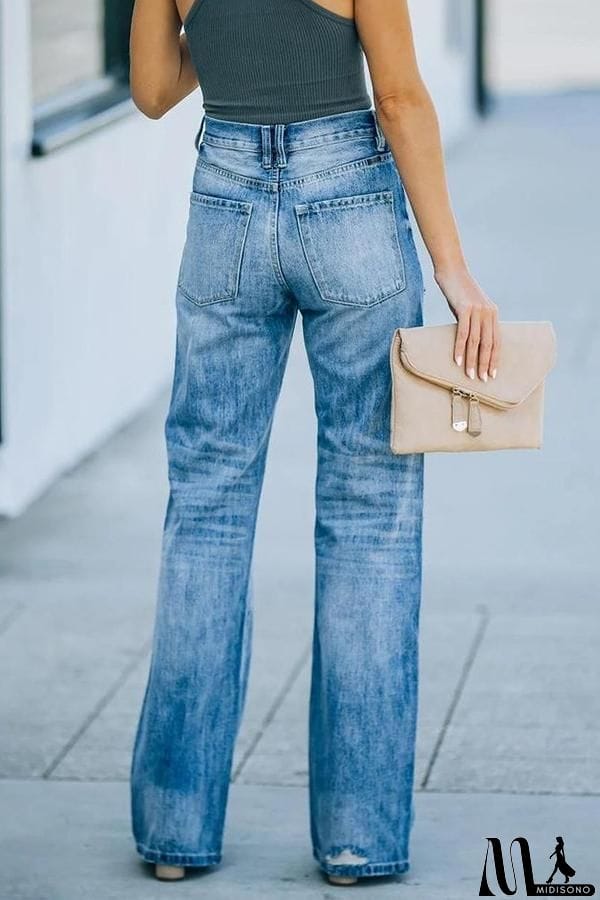 MidiSono - Denim High Rise Distressed Flare Jeans