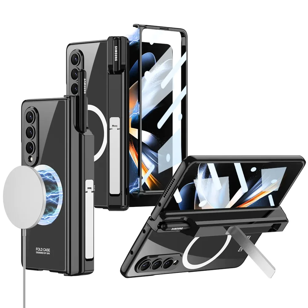 Magnetic Magsafe Wireless Charge Electroplated Pen Box Bracket Phone Case For Samsung Galaxy Z Fold 4 5G