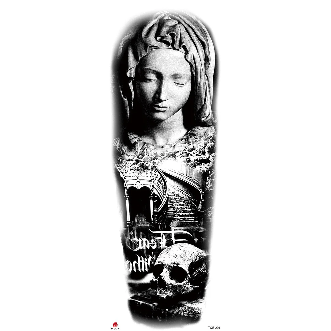 Full Arm Temporary Tattoo Wolf Lion Fish Horns Geometric Man Body Leg Rose Flower Phoenix Waterproof Sticker Cool Women Tatoo