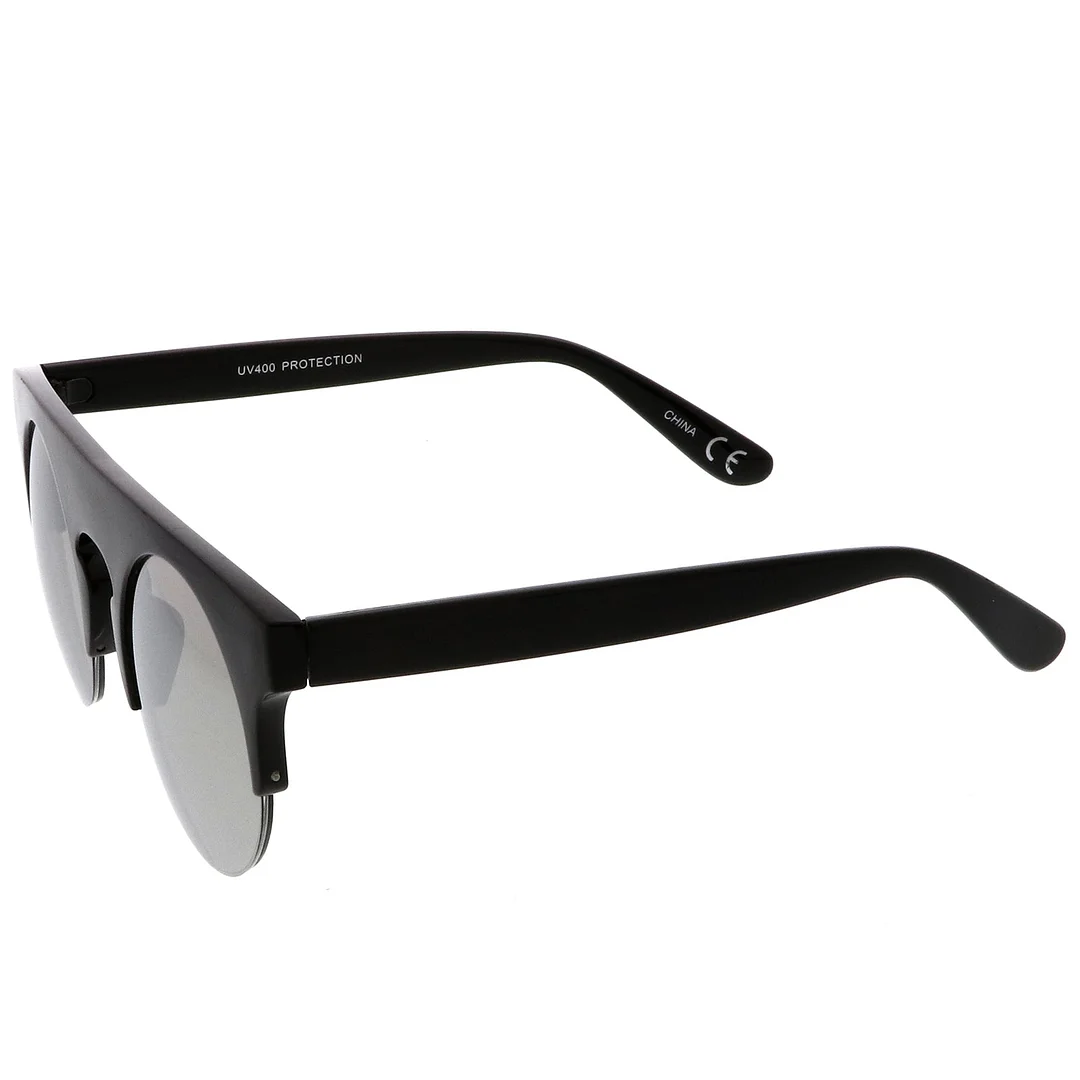 Modern Flat Top Horn Rimmed Round Flat Lens Semi Rimless glasses 48mm