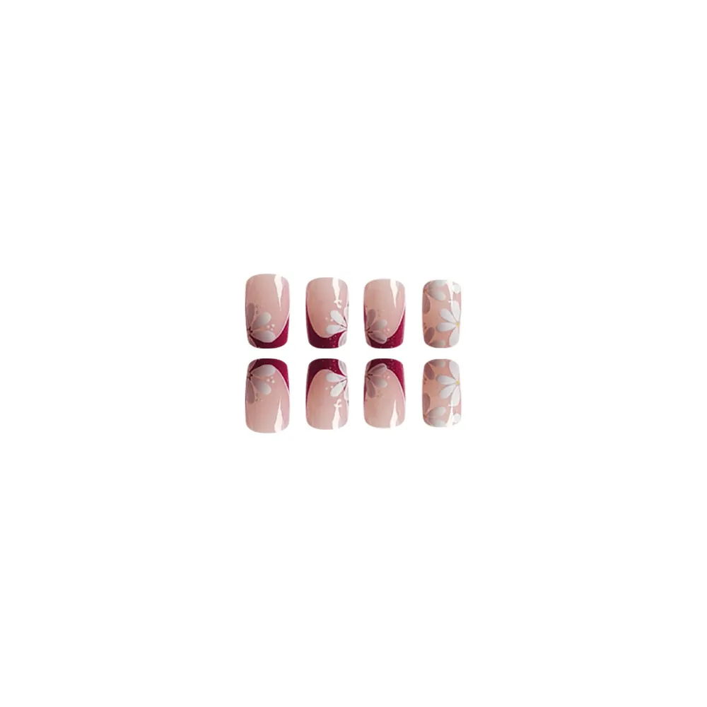 Churchf Churchf Flower Charm Red Wear Nail Piece In The Square Bright Polish Nail Patch Removable Finished Product