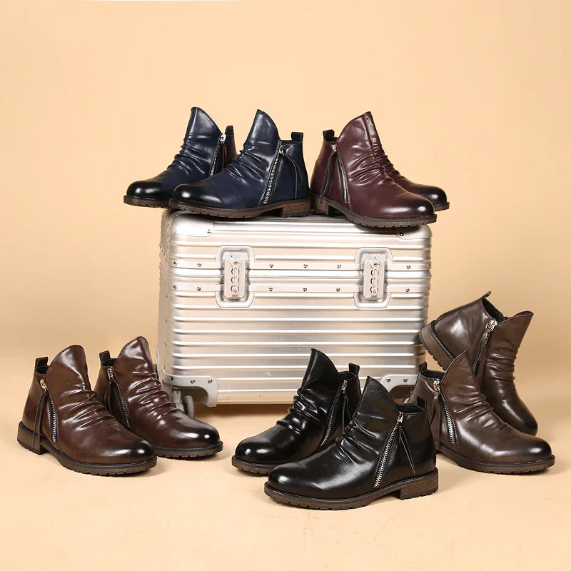 Men's Leather Zip Casual Short Boots