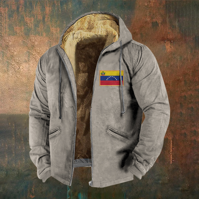 Men's Retro Venezuelan Flag Pattern Casual Zip-up Hoodie artswardrobe
