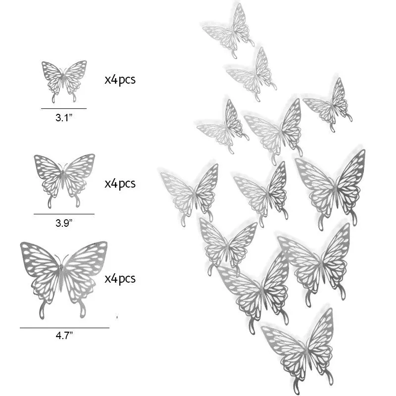 12Pcs 3D Hollow Butterfly Wall Sticker DIY Home Decoration Wall Art Decal Wedding Party Butterfly Kids Room Decors Christmas
