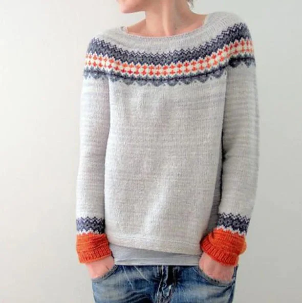 Uveng Round Neck Multicolor Loose Pullover Sweaters