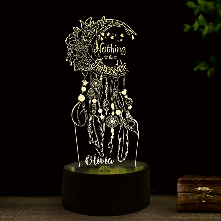 Lámpara 3D Ilusión Luz de noche LED Atrapasueños Luces de colores personalizadas 1 nombre