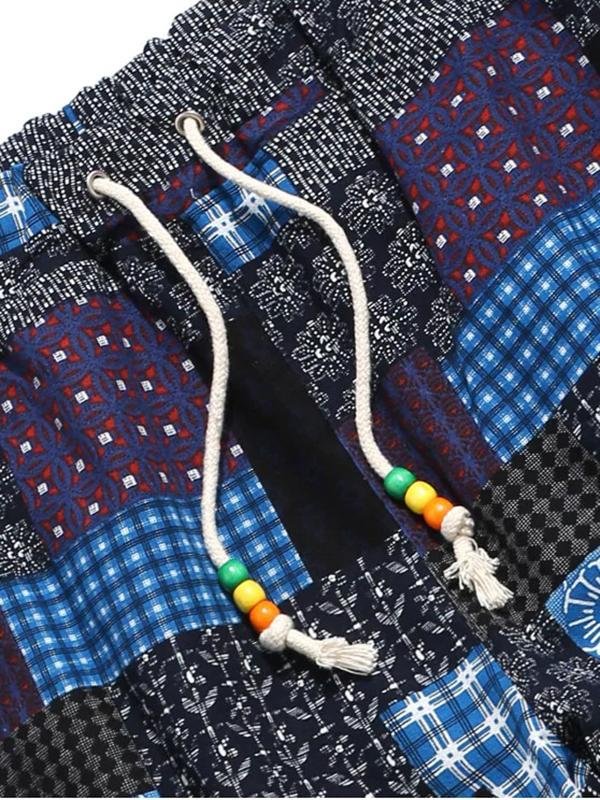 tribal ditsy patchwork print long jogger pants