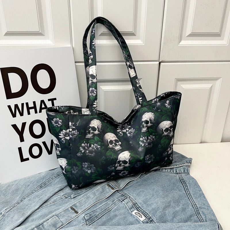 Halloween Women’s Flower Skull Streetwear Square Zipper Shoulder Bag Underarm Bag