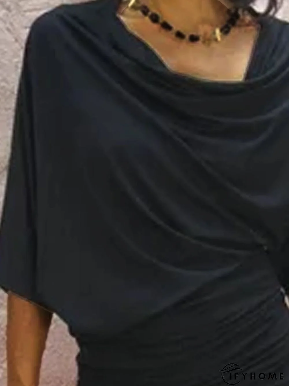 Cowl Neck Vintage 3/4 Sleeve Cotton-Blend Top | IFYHOME