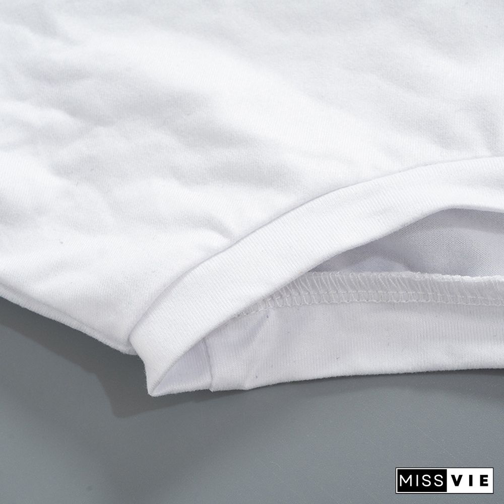 Round Collar Print Crop Top T-Shirt