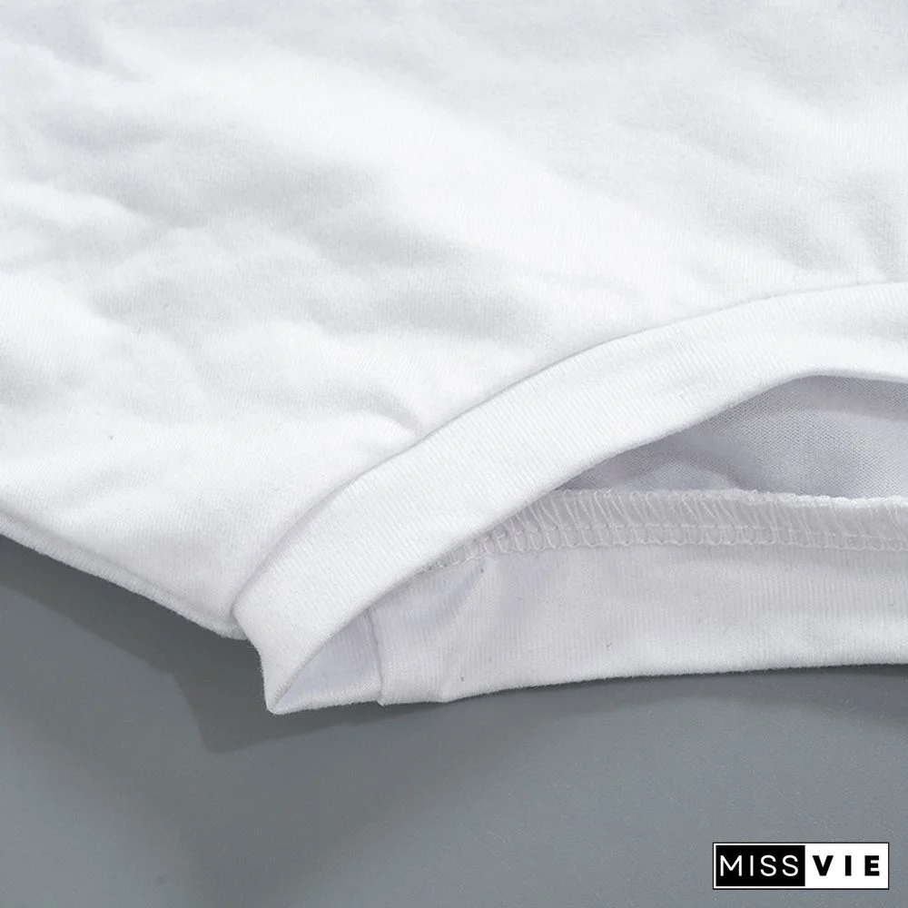 Round Collar Print Crop Top T-Shirt