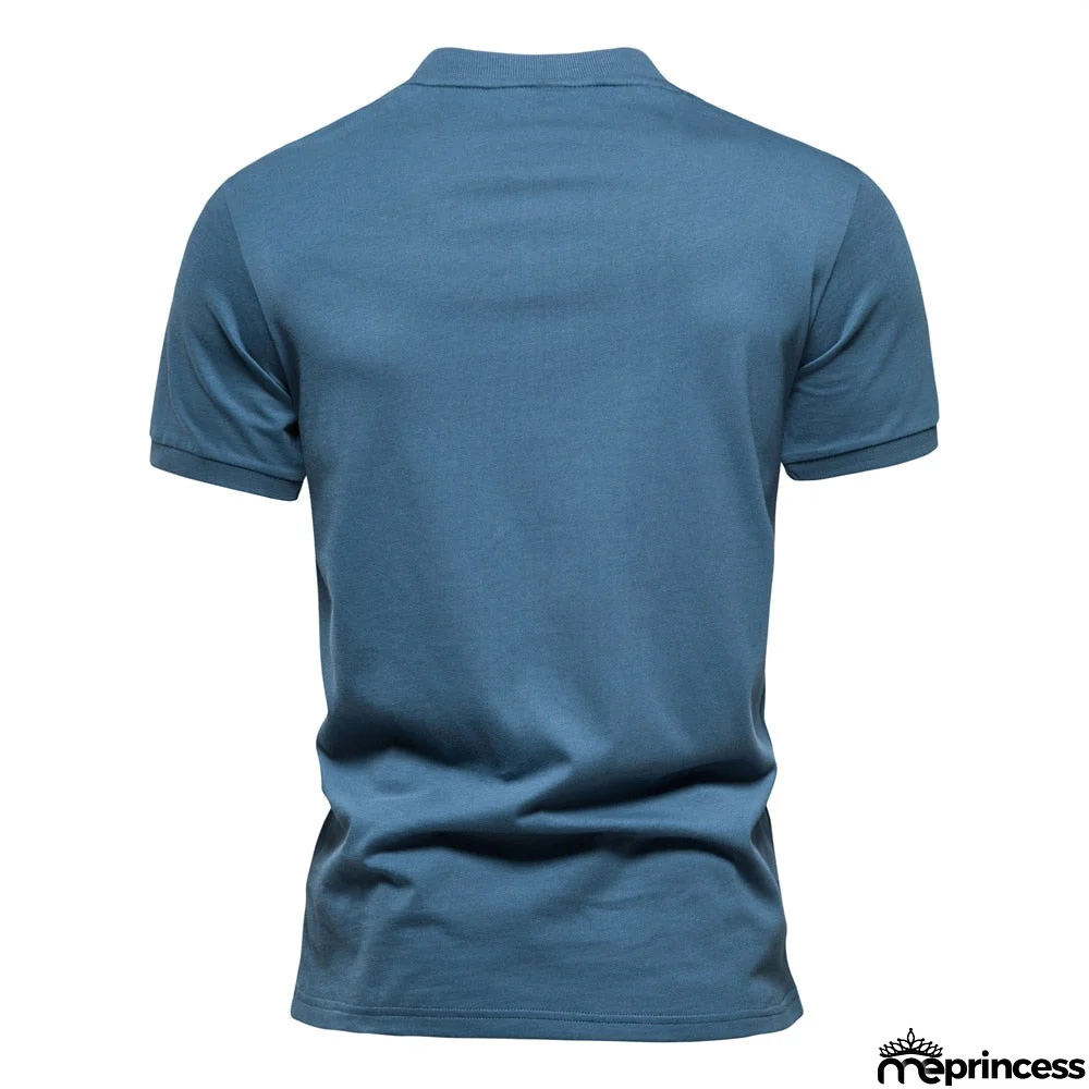 Men's Cotton V-Neck Short Sleeves Solid Pattern Trendy T-Shirt