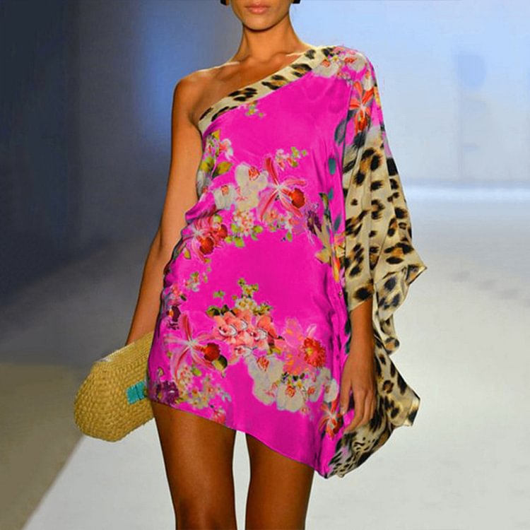 Comstylish Floral Leopard Print Mini Kleid