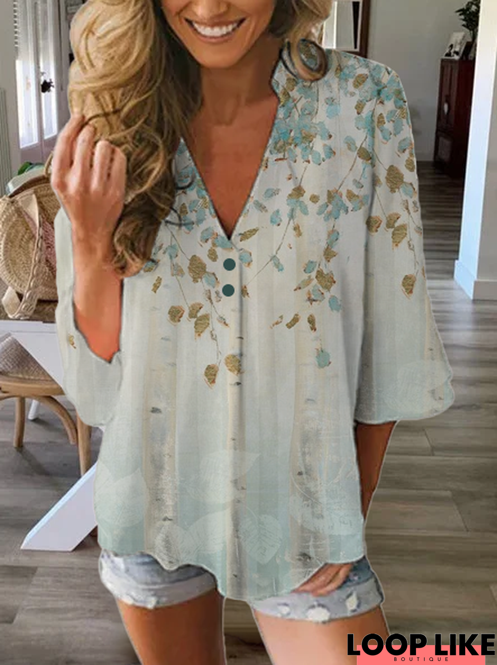 Casual 3/4 Sleeve Tunic Blouse