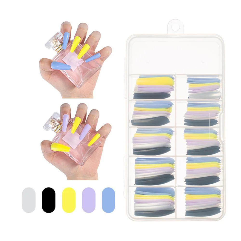 100Pcs Colorful Acrylic False Long Coffin Nails Fake Nails Flat Shape Art Tips Natural Full Cover Fake Nail Tips Manicure Tools-Nail Inspo