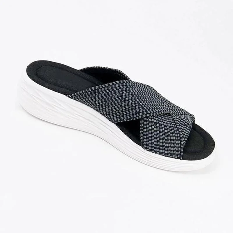 Product up-gradation-Stretch Cross Slide Sandals