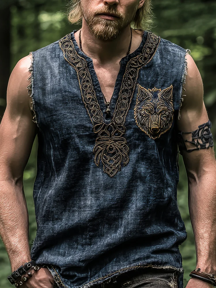 Men's Viking Wolf Fenrir Inspired Celtic Knot Retro Tank Top / Rvogue / Rvogue