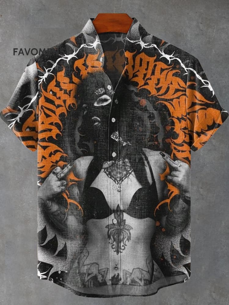 Brutalist Tattooed Beauties Vintage Print Casual 100% Cotton Shirt Multicolor / S