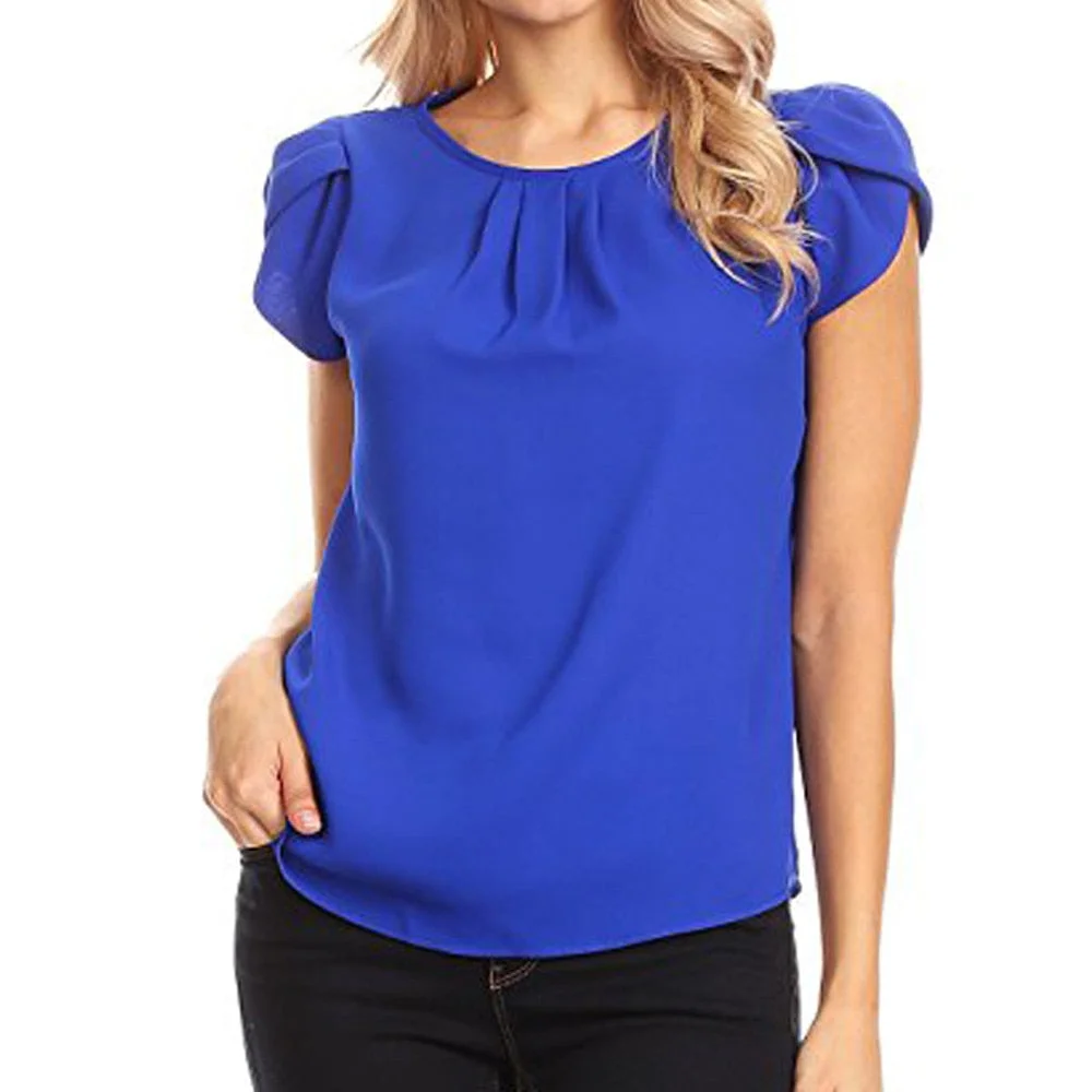 2019 Women Chiffon Solid Pure Basic Soft Red Blouses Tops Summer Top Casual Loose Short Sleeve Blouse Female Shirts Vest Blusa