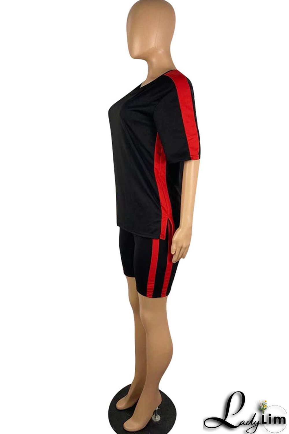 Red Casual Sportswear Solid Split Joint O Neck Short Sleeve Two Pieces