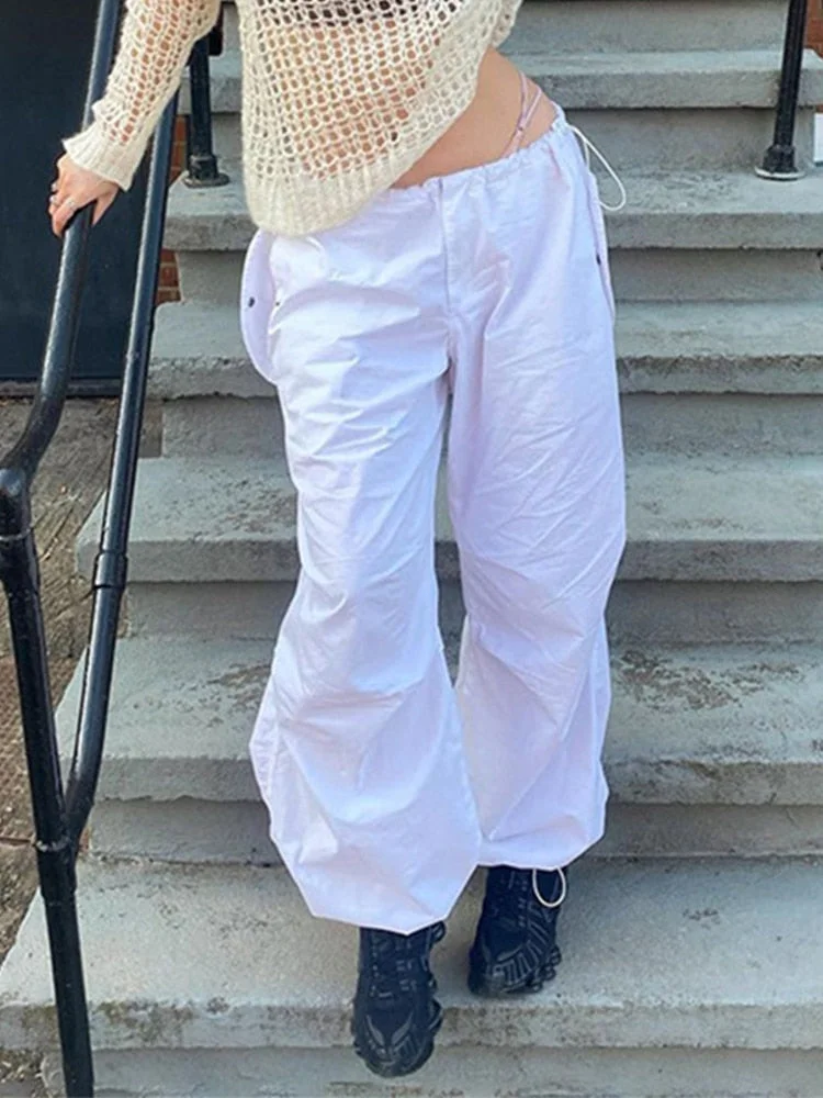 Jacqueline Summer Drawstring Zip Cargo Pants Women y2k clothes Loose Hip Hop Trousers Jogger Fashion Casual Retro Wide Leg Pants