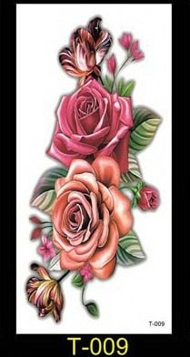 Hot Indian Arabic Fake Temporary Tattoos Stickers 3D Rose Flowers Arm Shoulder Thigh Tattoo Waterproof For Women Big On Body Art