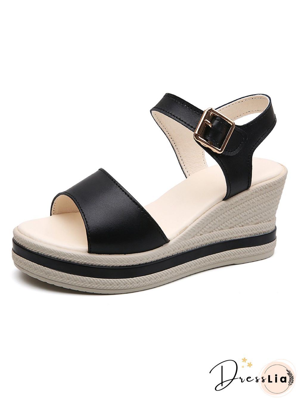 Cowhide Woven Sole Platform Wedge Resort Sandals