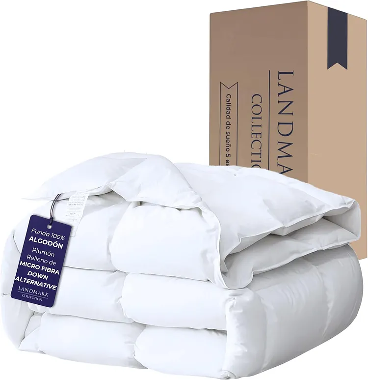 Landmark Collection - Edred&oacute;n de Plum&oacute;n Alternativo - Relleno de Duvet Blanco | para Camas: Matrimonial y Queen | Ideal para Todo Clima | Edredones Sensaci&oacute;n Plumas de Ganso | Colcha 100% Algod&oacute;n