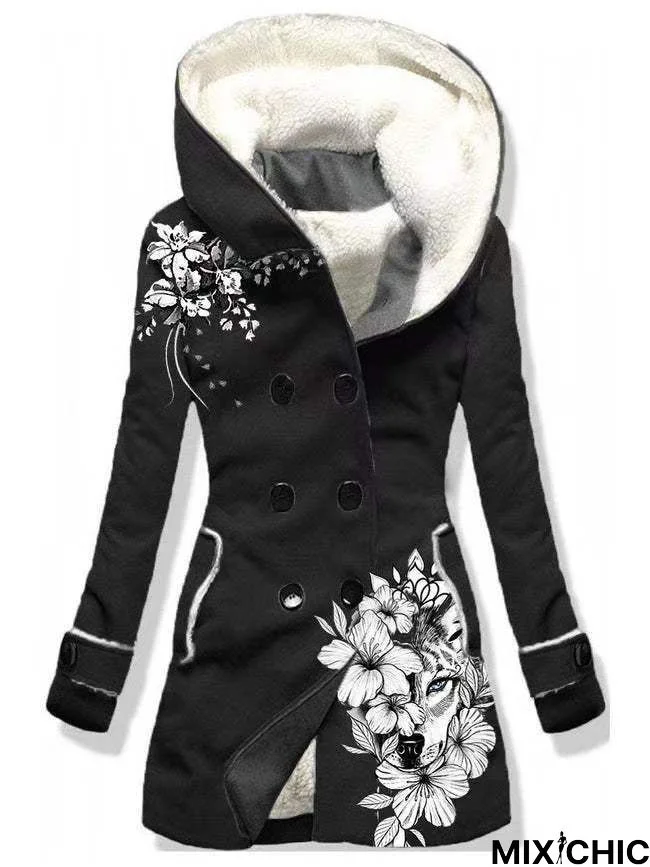 Casual Hoodie Long Sleeve Floral Knit coat