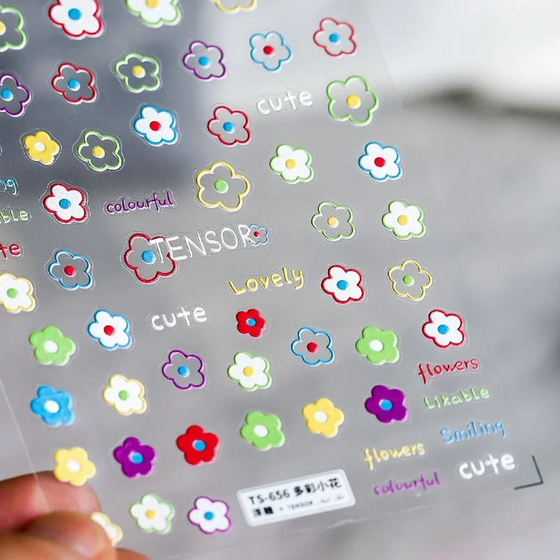 1 Sheet 5D High Quality Ultra-Thin Adhesive Smiley Nail Art Stickers Spring and Summer Cute Smile DIY Manicure Decal Decoration-Nail Inspo