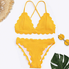 ZAFUL 2019 New Scalloped Criss-cross Bikini Set Swimwear Women Swimsuit Spaghetti Straps Solid Color Summer Beach Bathing Suit