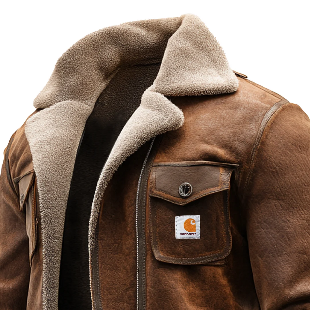 Men's Vintage Brown Leather Jacket With Sherpa Lining