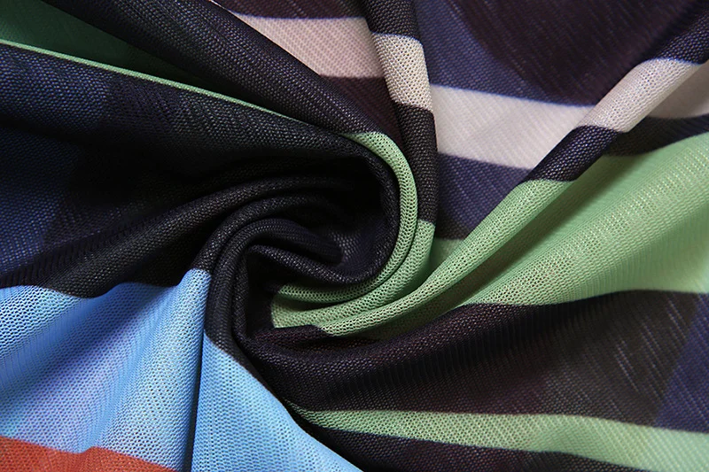 Billionm Striped Print Sheer Mesh Holiday Beach Maxi Dress Women Sexy Cut Out Lace Up Halter Backless Split Club Party Long Robe