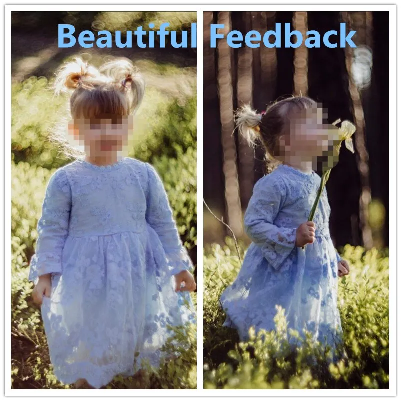 Elegant Flower Girls Dress Wedding Party Princess Dress Casual Kids Clothes Lace Long Sleeves Dress Children's Vestidos For 3-8T