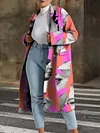 Contrast Color Lapel Collar Loose Long Sleeve Buttoned Long Woolen Coat
