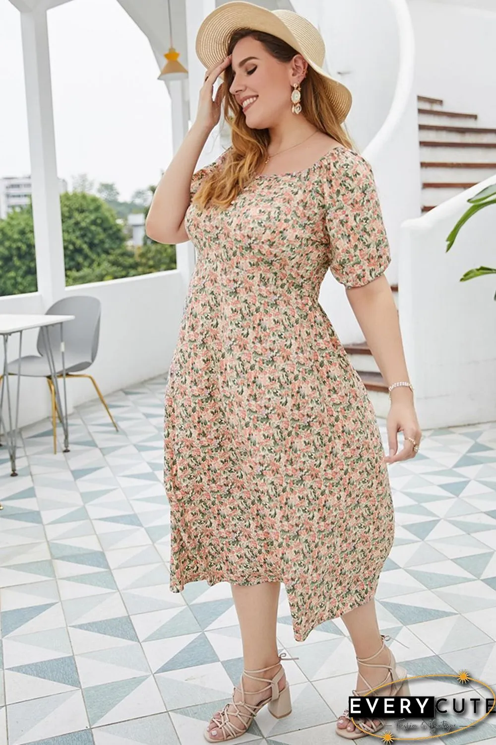 Square-neck Floral-print Dress P15467