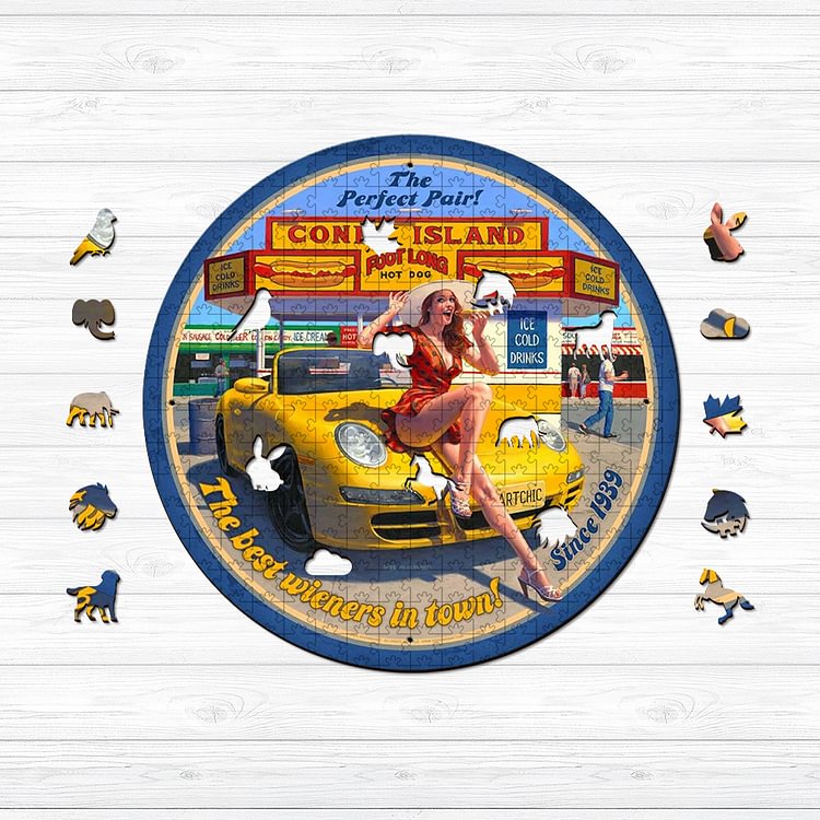 Car and Beauty Wooden Jigsaw Puzzle