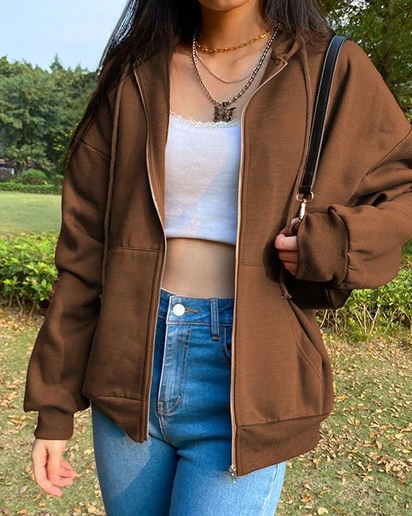 Women Zipper Pockets Hoodies