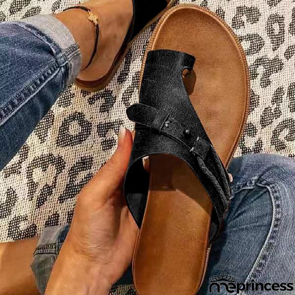 Black Toe Post Falt Asymmetric Flip Flops