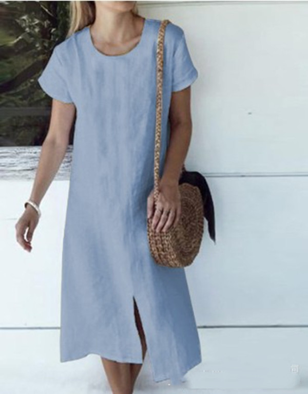Irregular Cotton And Linen Mid-length Dress