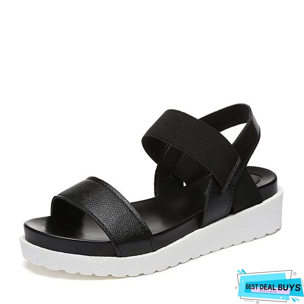 Women Slip On Elastic Band Peep Toe Sandals Platform Flat Roman Comfortable Sandals