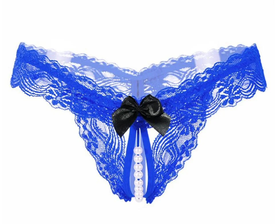 Women's sexy lace underwear open C mesh panties bowknot thong sexy underwear hollow erotic lingerie ladies low waist panties