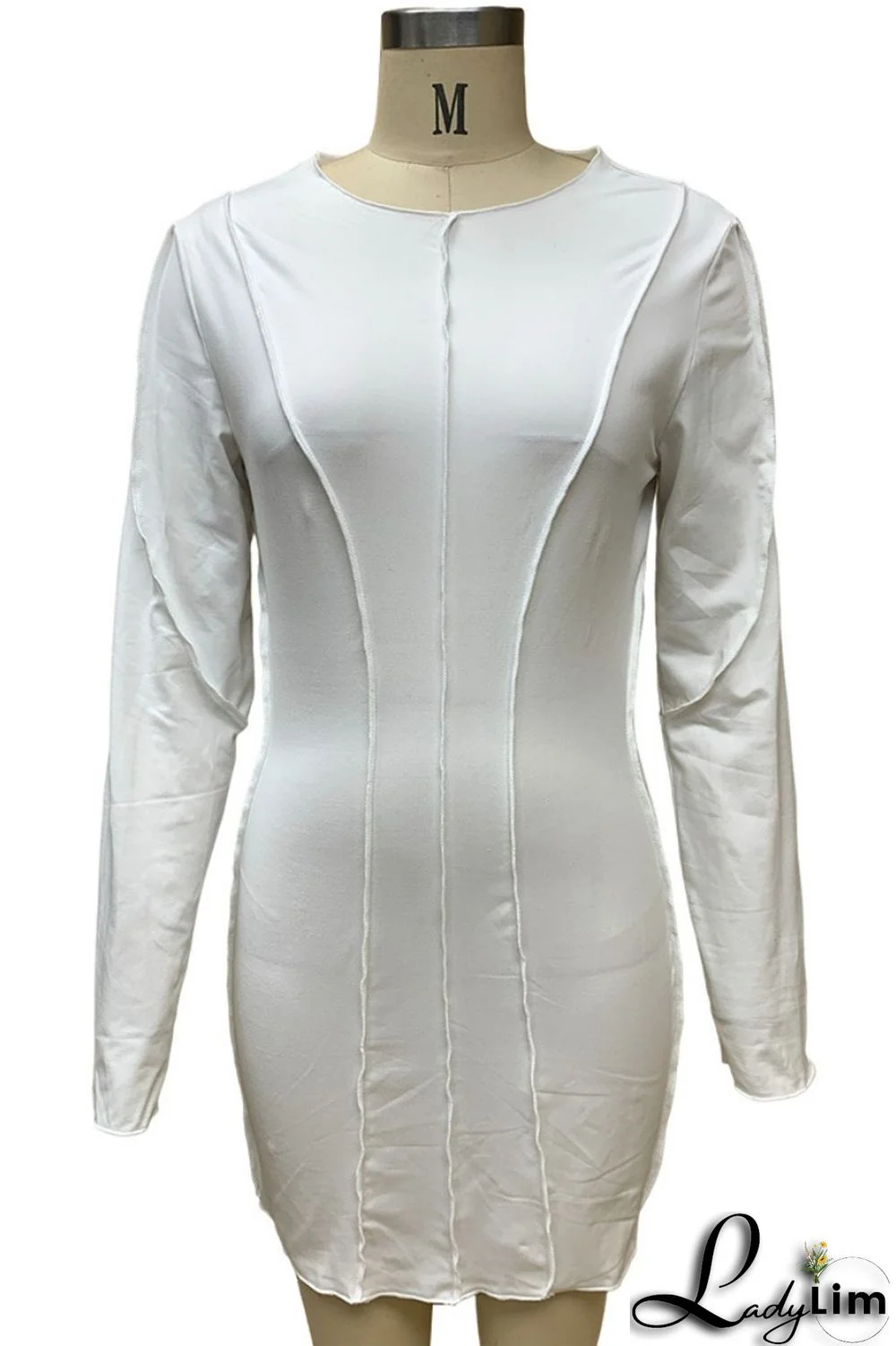 White Casual Solid Patchwork O Neck Long Sleeve Dresses