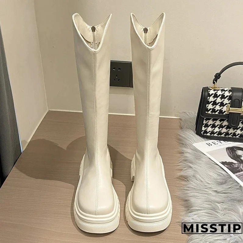 Thigh High Women Boots Fashion Soft Leather Knee High Boots Female Square Heel Autumn Winter Women Boots Shoes