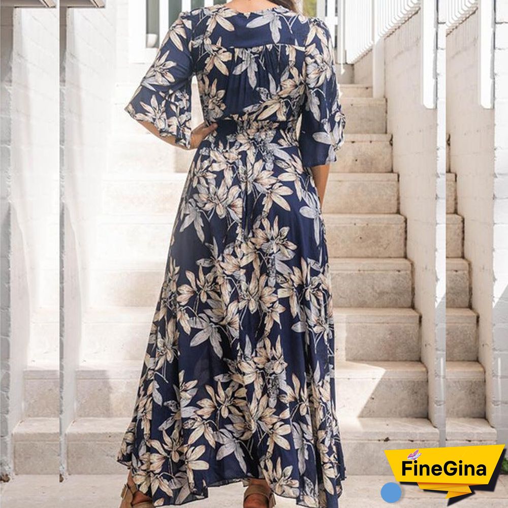 Light New V-neck Elegant Short-sleeved Printed Dress