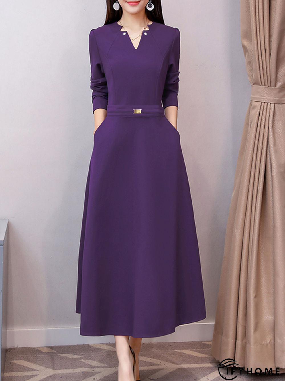 Plain Elegant Regular Fit Dress & Party Dress | IFYHOME