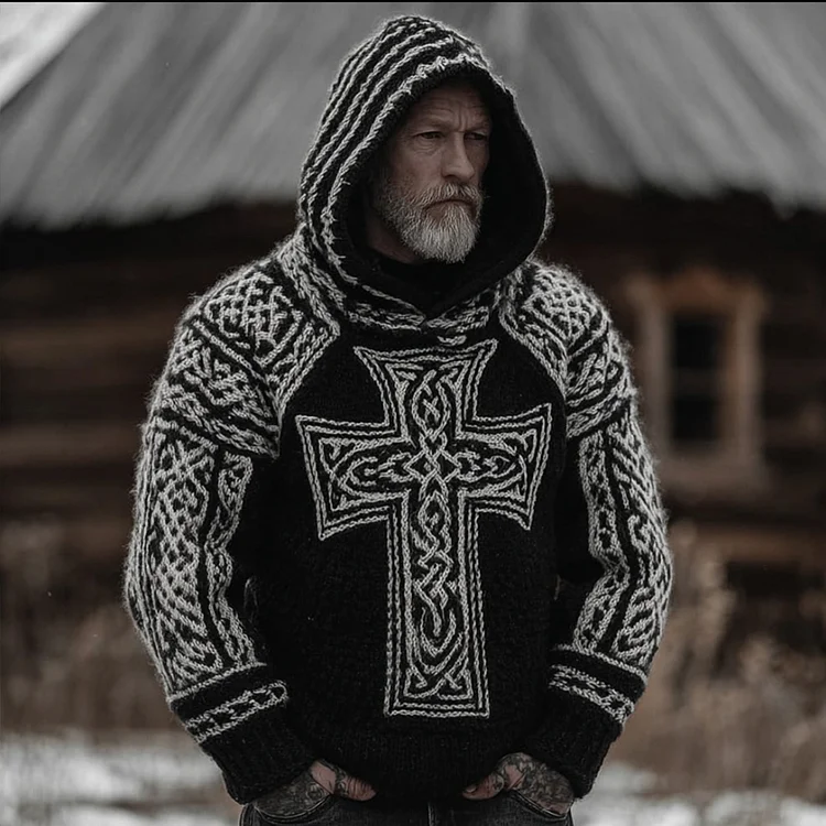 Men's Viking Style Celtic Cross Hooded Sweater