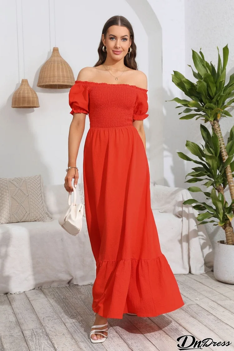 Smocked Off-Shoulder Maxi Dress