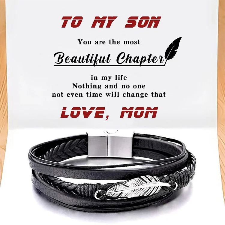 For Son - I Will Always Be With You Feather Leather Bracelet