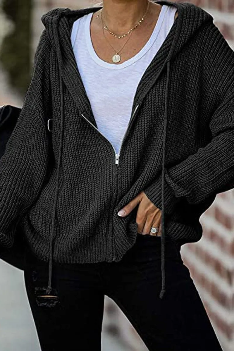 Zipper Casual Sweater Hooded Coat